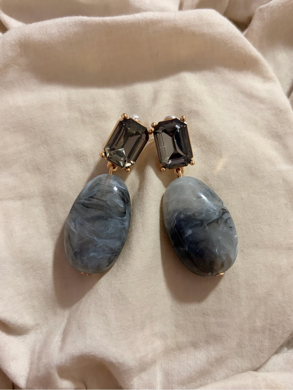 Free People Smoke Grey Marble and Gemstone Drop Statement Earrings